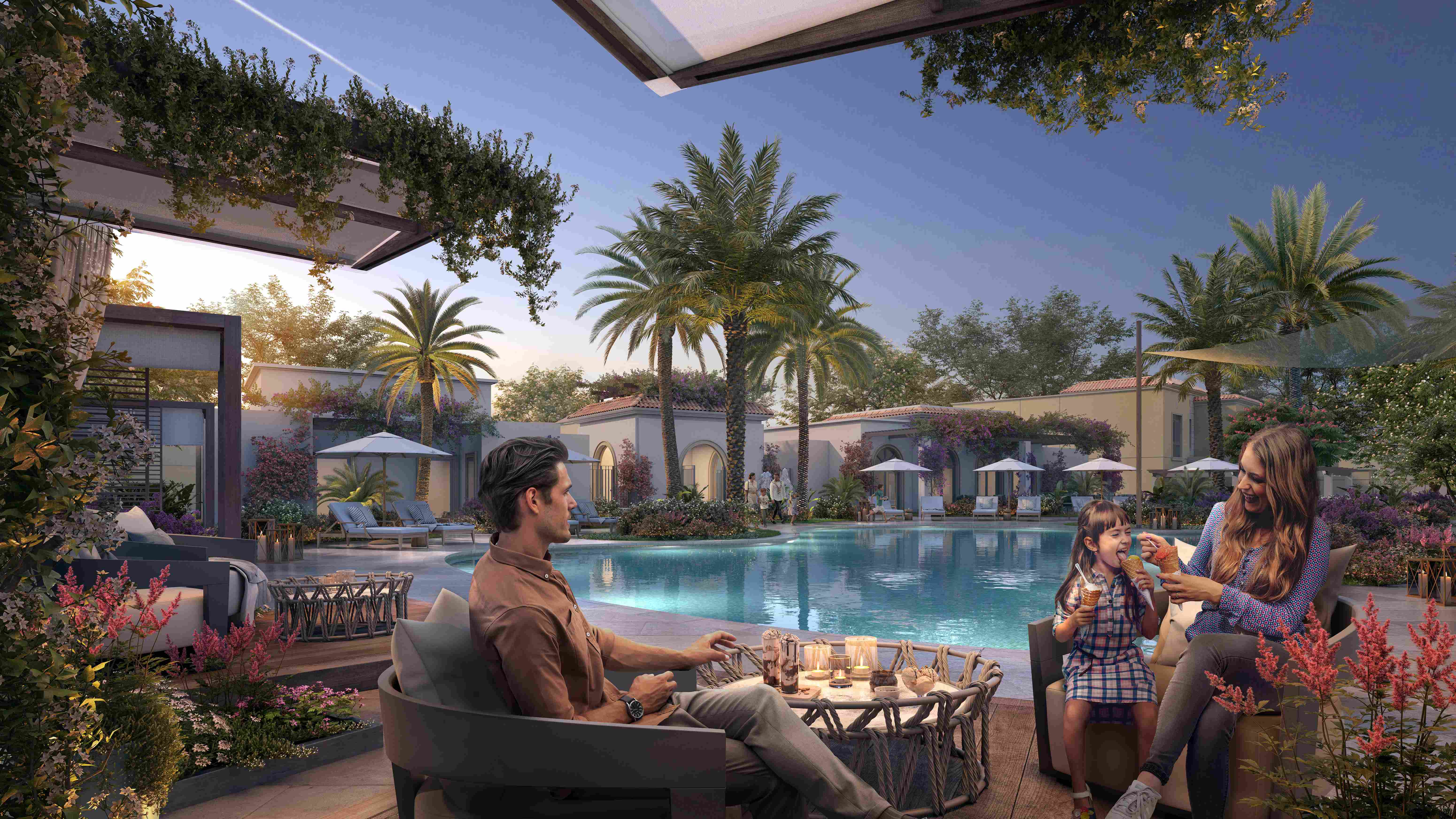 Virtual tour thumbnail of the 3 bedroom villa layout at Yas Park Views, showcasing open-plan living and garden access